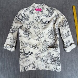 Steven Stolman Quilted Jacket Womens Petite Black White Toile Print Button Front